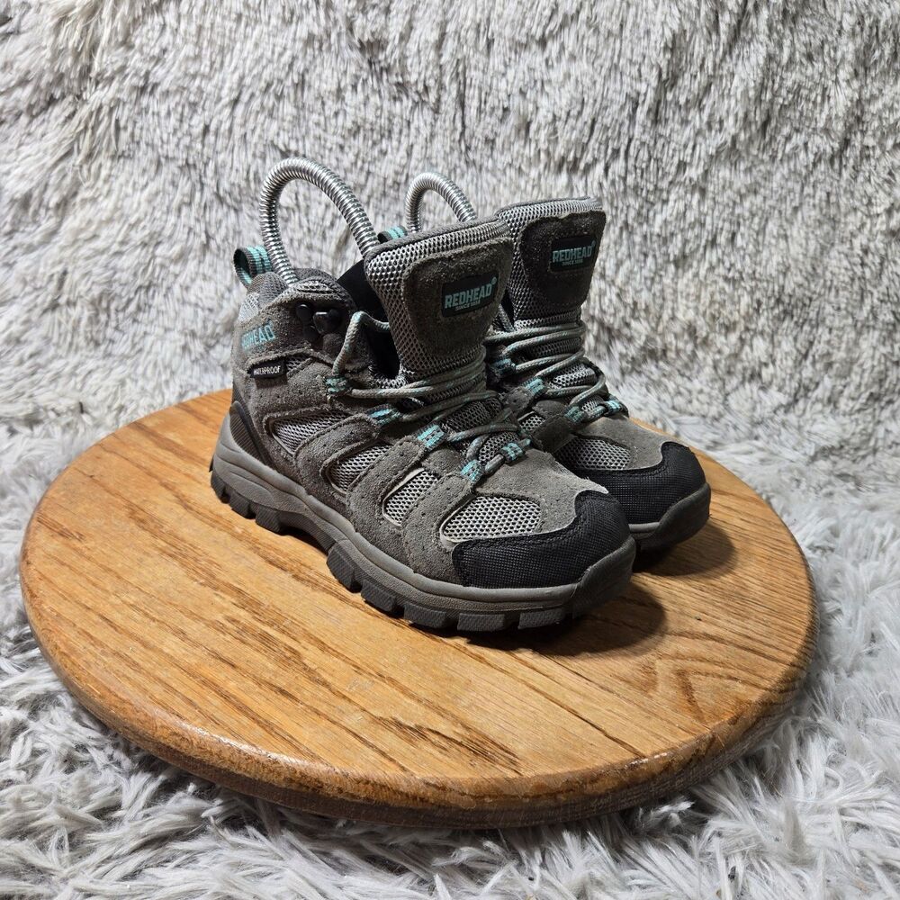 Red Head Ankle Hiking Boots Kids Youth Sz 13M Gray Blue Outdoor Shoes Lace Boots